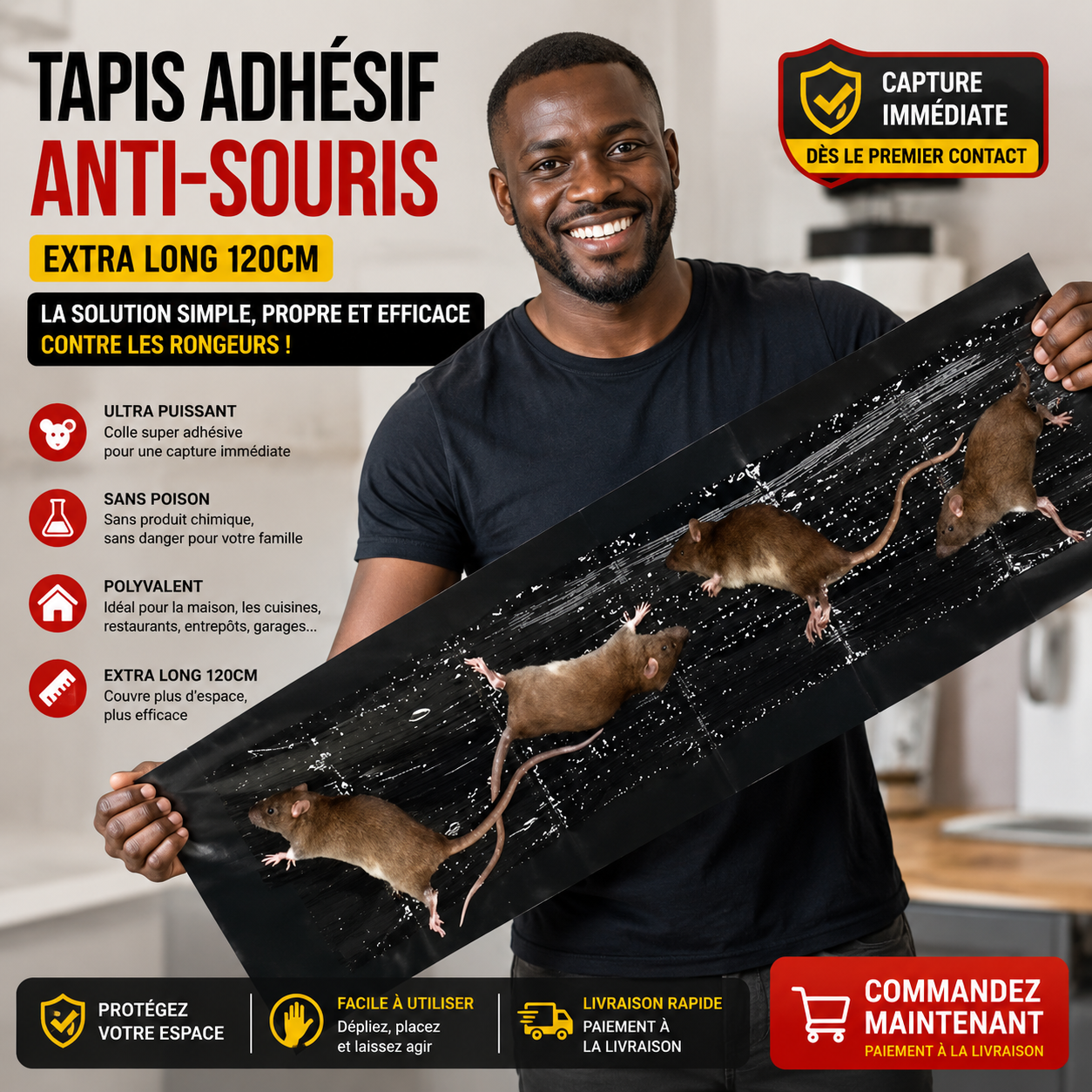 Tapis Adhésif Anti-Souris Ultra Puissant 120 cm – Capture Rapide Sans Poison