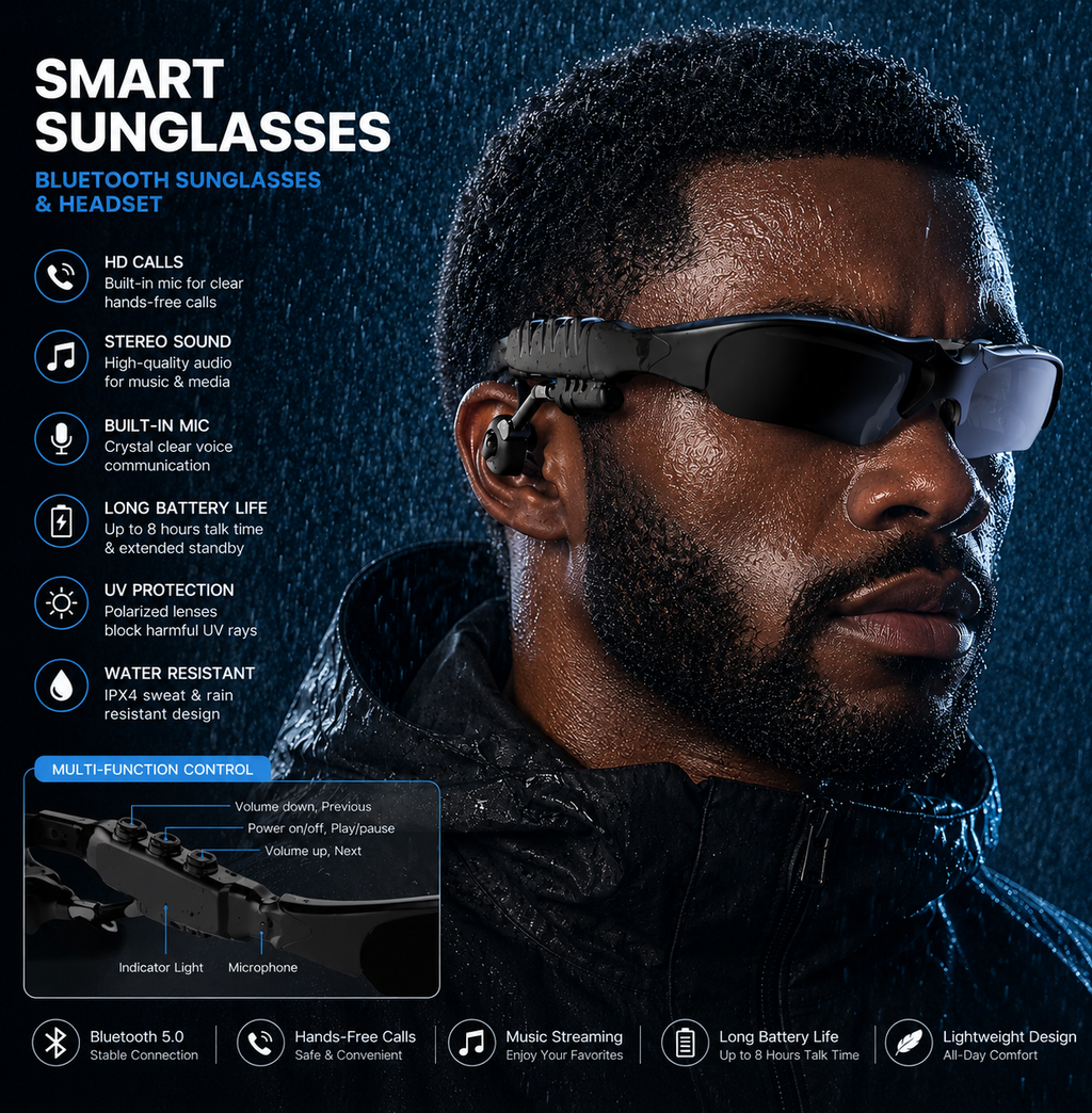 Lunettes de soleil tendance avec écouteurs intelligents