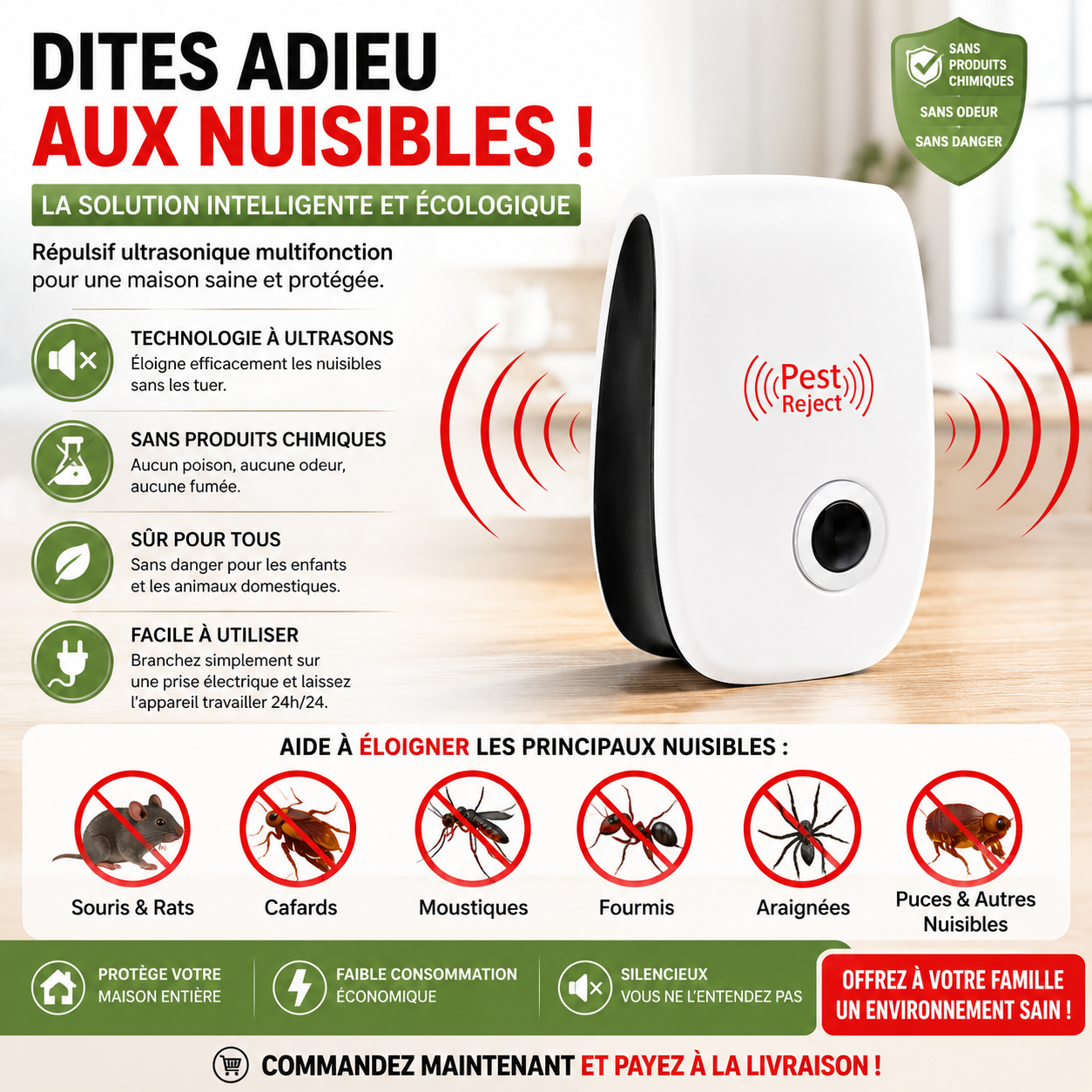 Répulsif Ultrasonique Multifonction – Protégez Votre Maison Sans Produits Chimiques