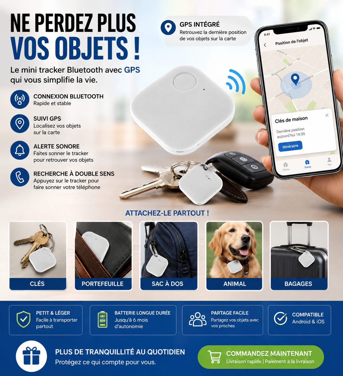 Mini Smart Tracker Bluetooth™ – Localisez facilement tous vos objets