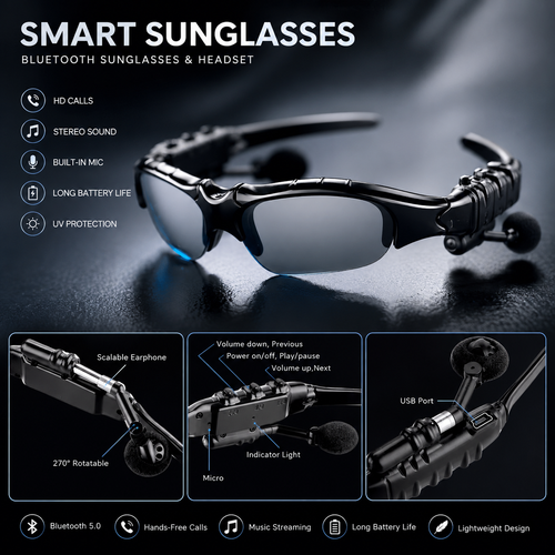 Lunettes de soleil tendance avec écouteurs intelligents