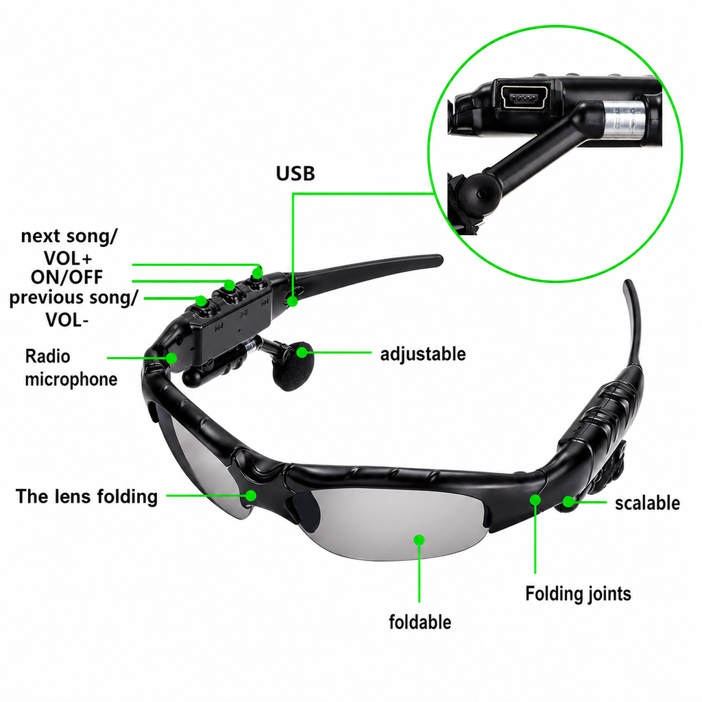Lunettes de soleil tendance avec écouteurs intelligents